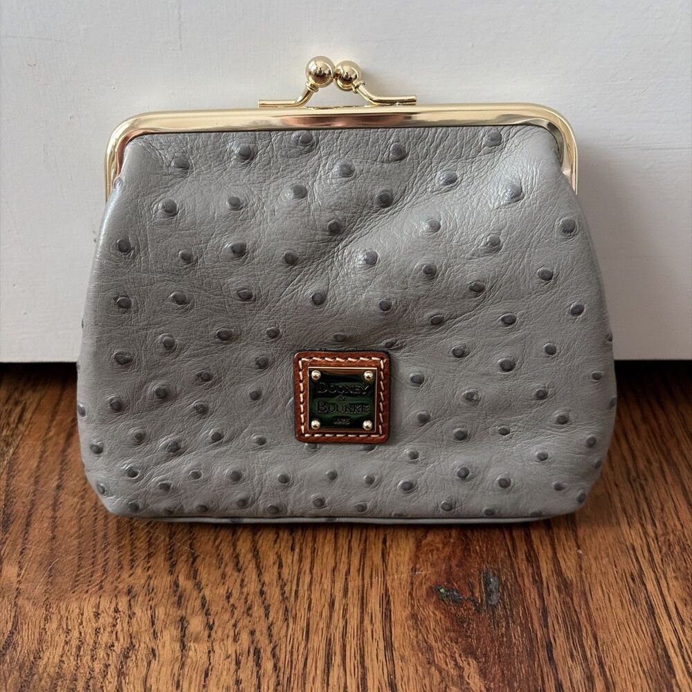 Dooney & Bourke Ostrich Embossed Large Frame Coin Purse in GRAPHITE GRAY